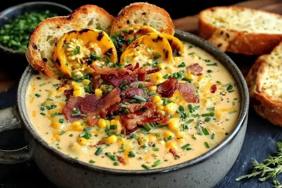 Jalapeno Popper Soup 4 Bowl of spicy jalapeno popper soup garnished with cheese and jalapenos