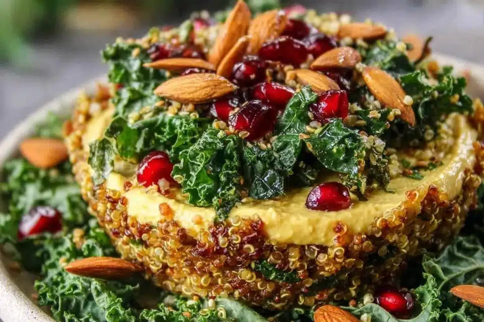 Roasted Brussels Sprouts Kale Curry Quinoa Salad 4 Roasted Brussels Sprouts Salad with kale, curry, and quinoa in a bowl