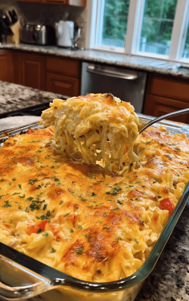 Creamy Rotel Chicken Spaghetti Casserole