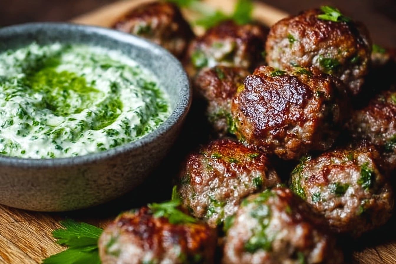 Spicy Lamb Meatballs with Green Goddess Dip 2 Spicy Lamb Meatballs with Green Goddess Dip