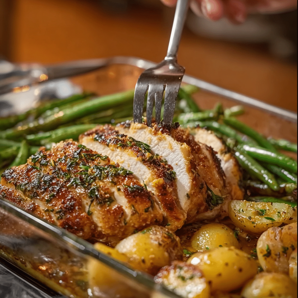 Garlic Herb Chicken with Crispy Potatoes Green Beans