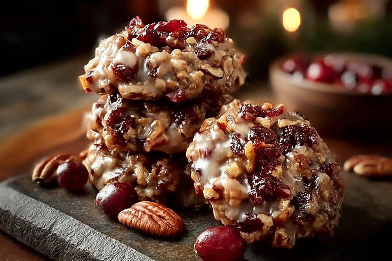 No-Bake Cranberry Pecan Praline Cookies