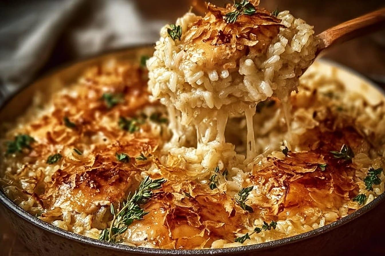 French Onion Chicken Rice Bake