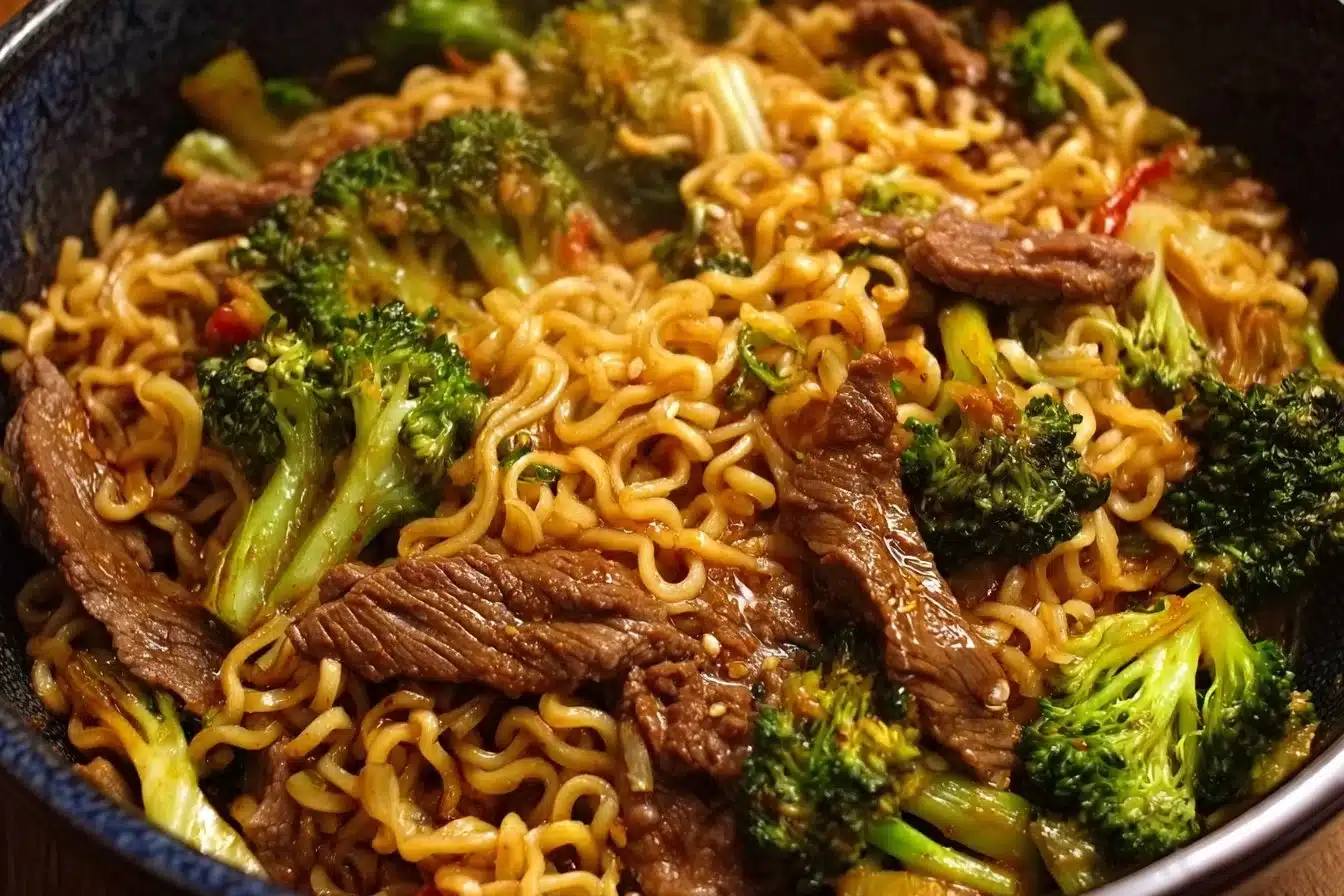 Beef and Broccoli Ramen Stir Fry 3 Beef and Broccoli Ramen Stir Fry with vibrant vegetables in a bowl