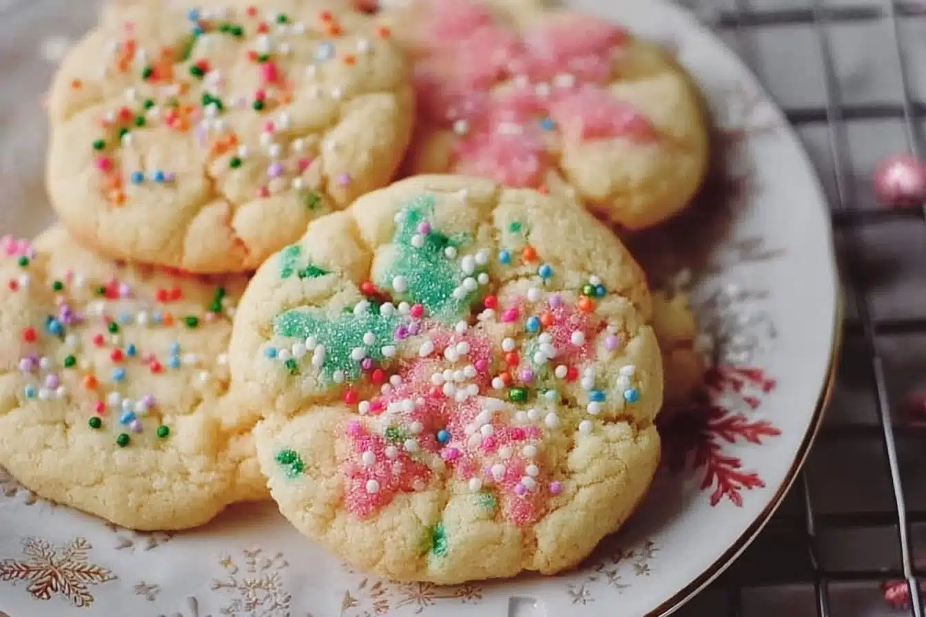 Colorful Christmas Sprinkle Sugar Cookies decorated for the holiday season