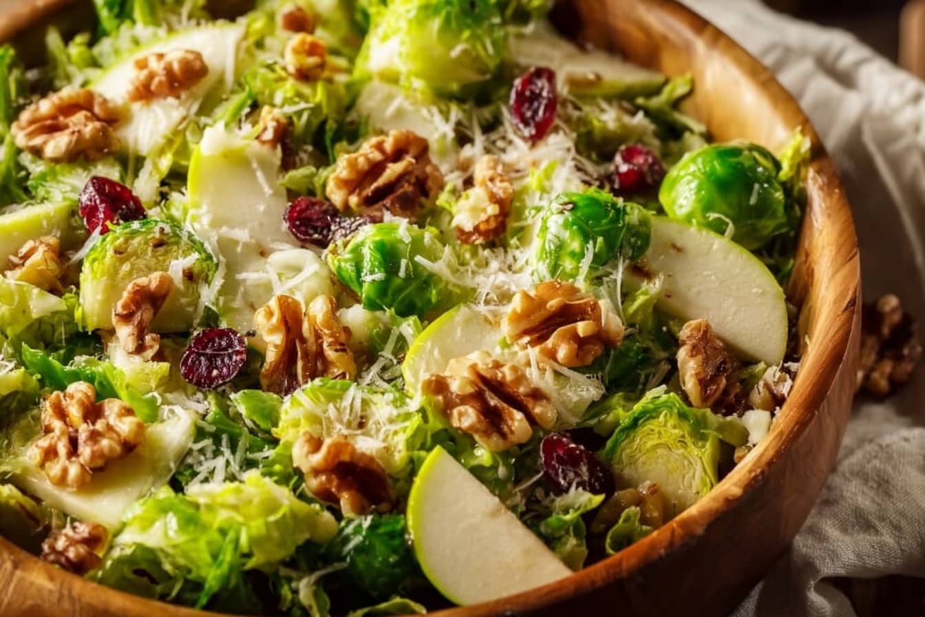 Crunchy Brussels Sprouts Salad with Apples and Walnuts