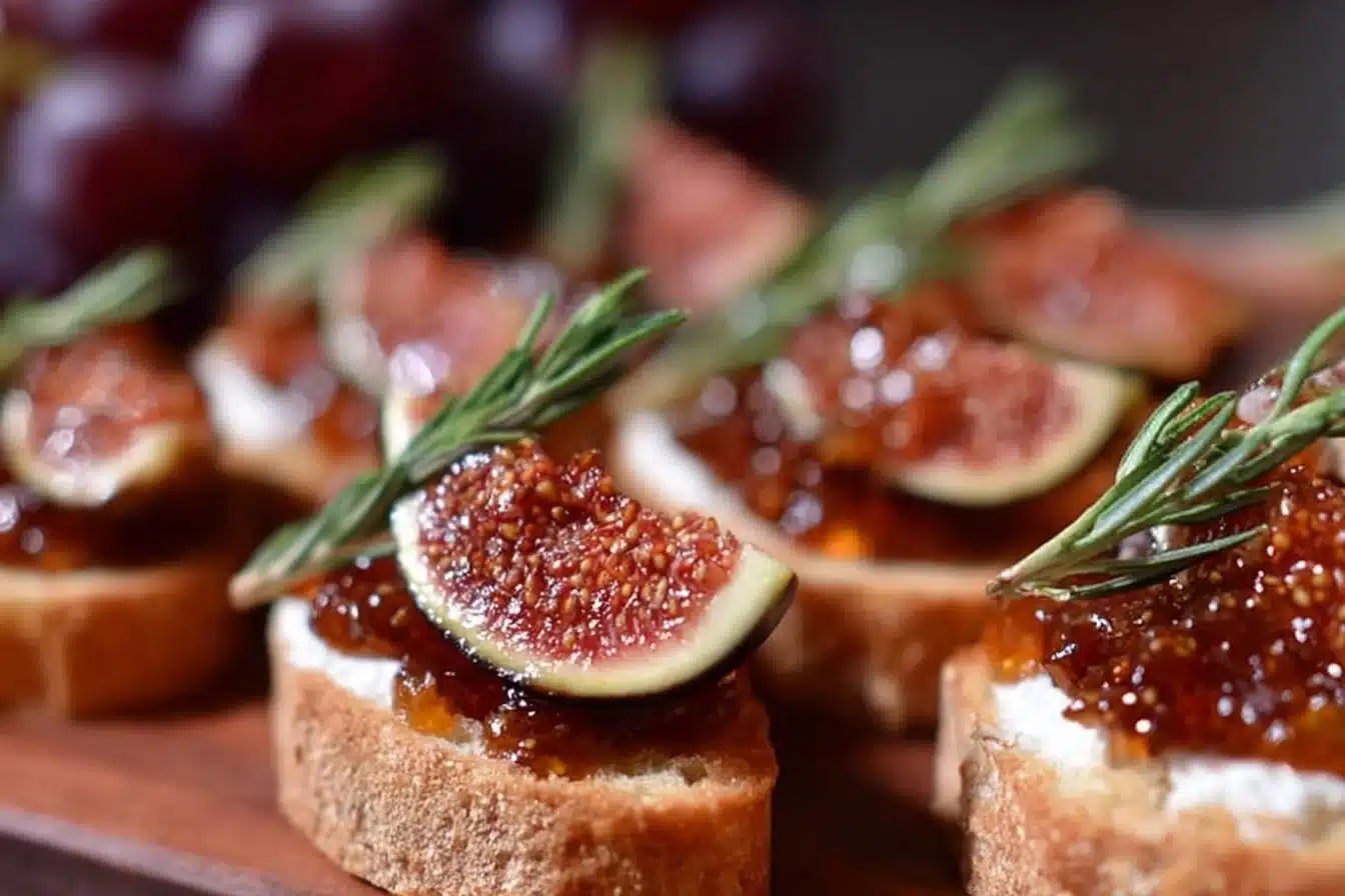 A platter of delicious fig jam appetizers served with cheese and crackers.