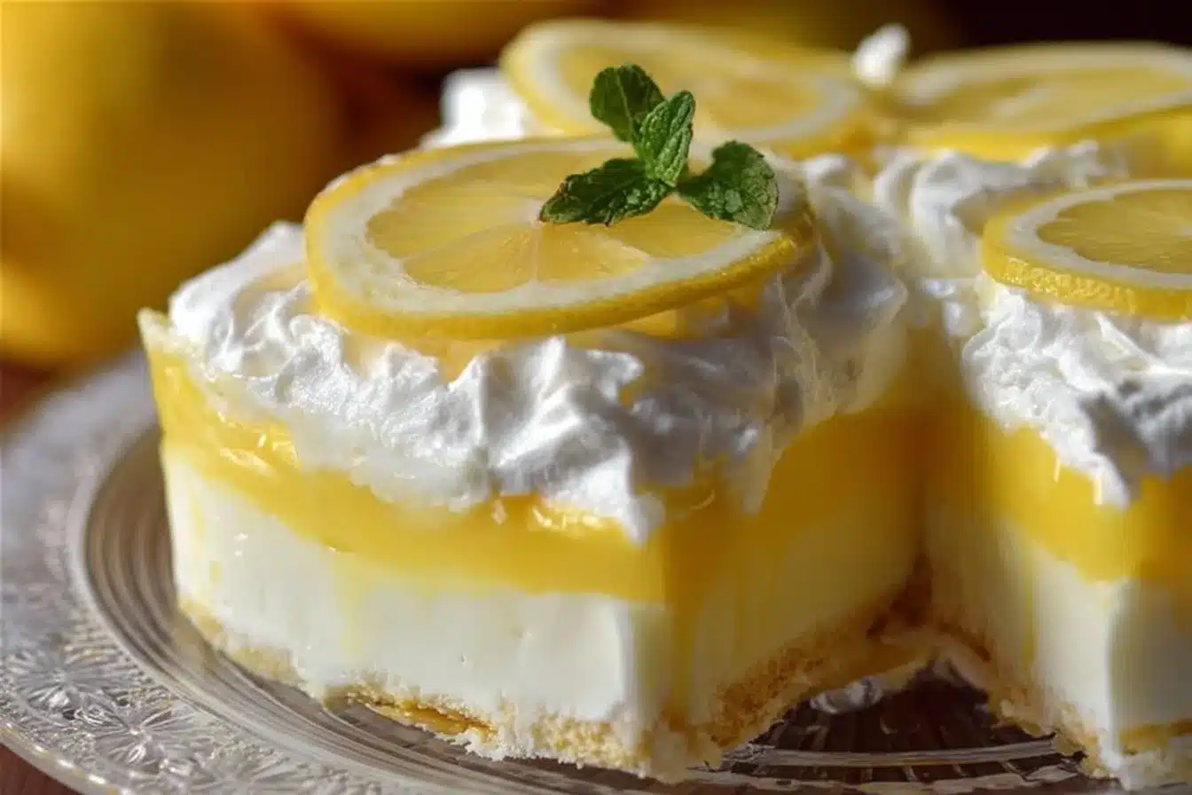 Delicious lemon lush dessert with creamy layers and a zesty lemon flavor