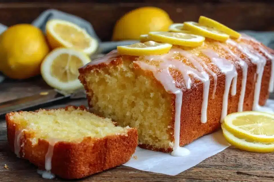 Delicious Sourdough Lemon Loaf 3 Freshly baked sourdough lemon loaf with a golden crust and lemon glaze