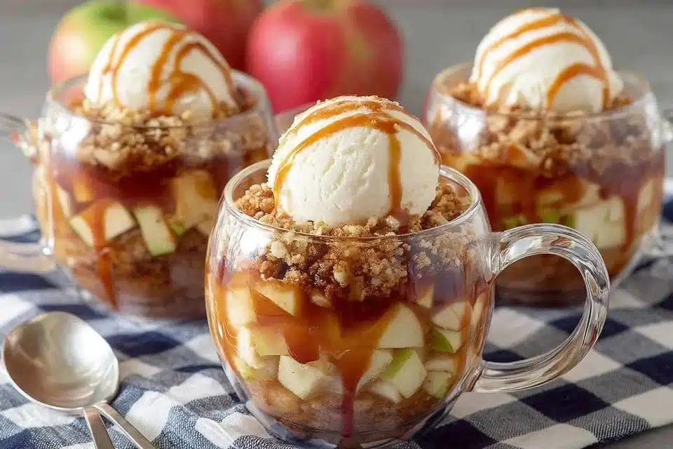 Easy Apple Pie in a Cup 3 Easy apple pie in a cup served with a scoop of vanilla ice cream