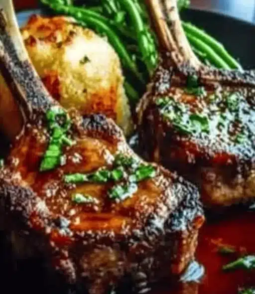 Herb-Crusted Lamb Chops 1 Delicious herb-crusted lamb chops served on a plate with fresh herbs.