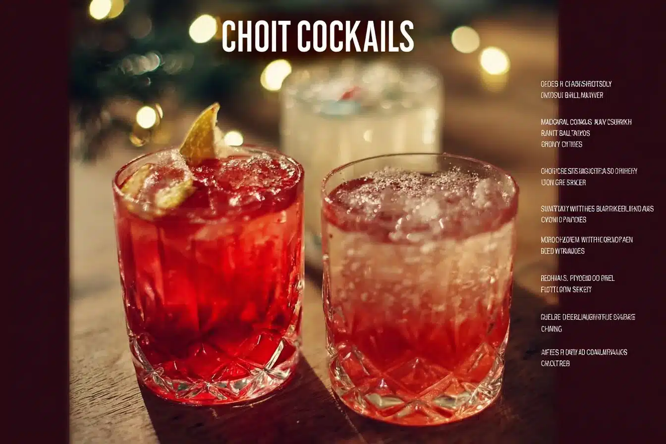 Holiday Christmas Cocktail 3 Colorful Holiday Christmas Cocktail garnished with festive berries and mint