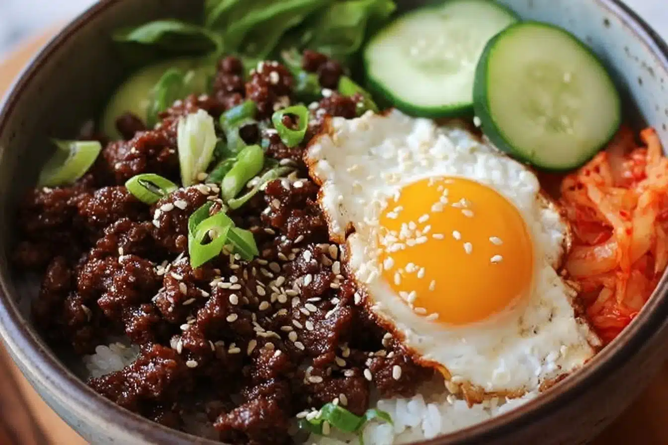 Korean Beef Bowl 3 Delicious Korean Beef Bowl served with rice and vegetables