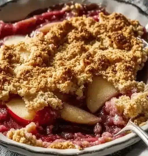 Mary Berry Apple & Rhubarb Crumble 3 Delicious apple rhubarb crumble by Mary Berry, topped with golden crumble.