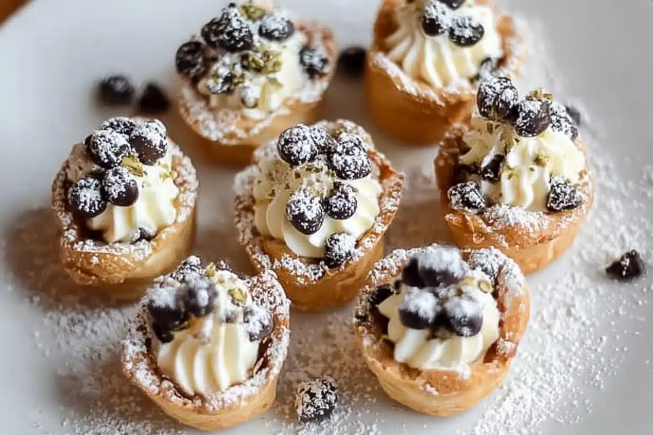 Delicious Mini Cannoli Bites displayed on a plate