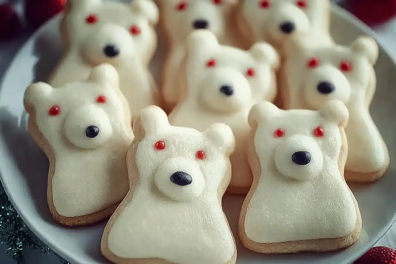 Cute Polar Bear Cookies decorated for a festive celebration