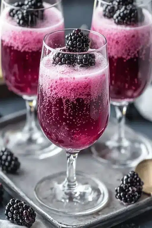 Refreshing Blackberry Mimosa 1 Refreshing blackberry mimosa cocktail with blackberries and champagne