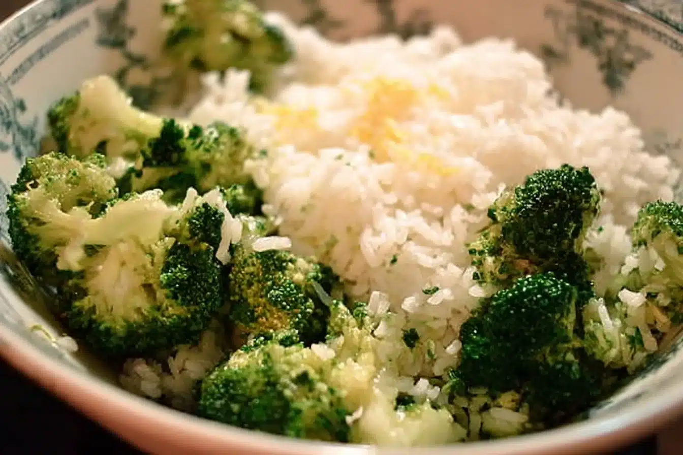 Rice and Broccoli 3 A vibrant dish of Rice and Broccoli garnished with herbs and spices.