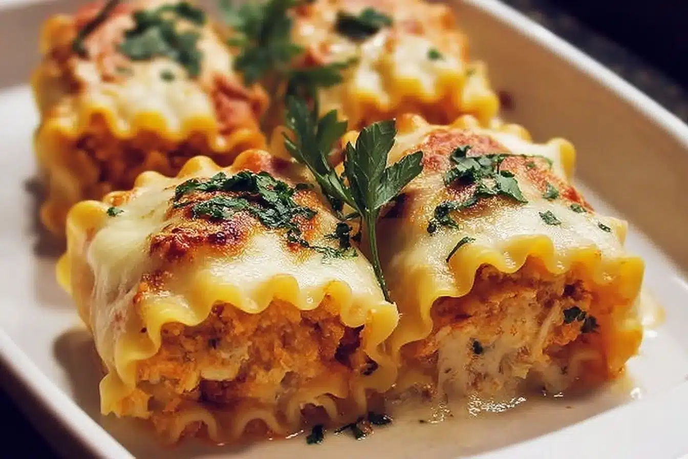Roasted Garlic Butternut Squash Lasagna Roll-Ups 3 Roasted Garlic Butternut Squash Lasagna Roll-Ups topped with cheese and herbs