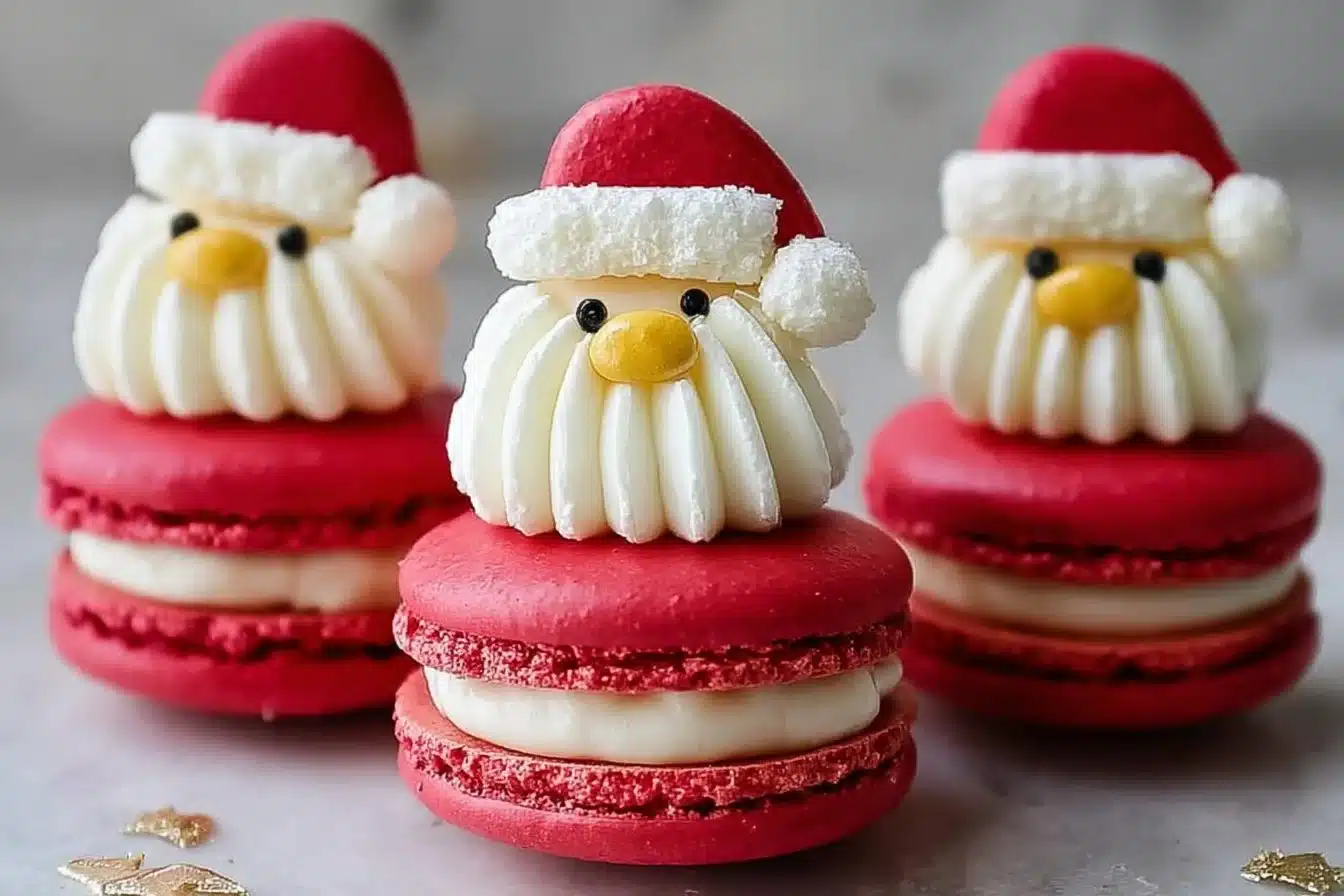 Santa Claus Macarons 3 Festive Santa Claus Macarons decorated for the holiday season