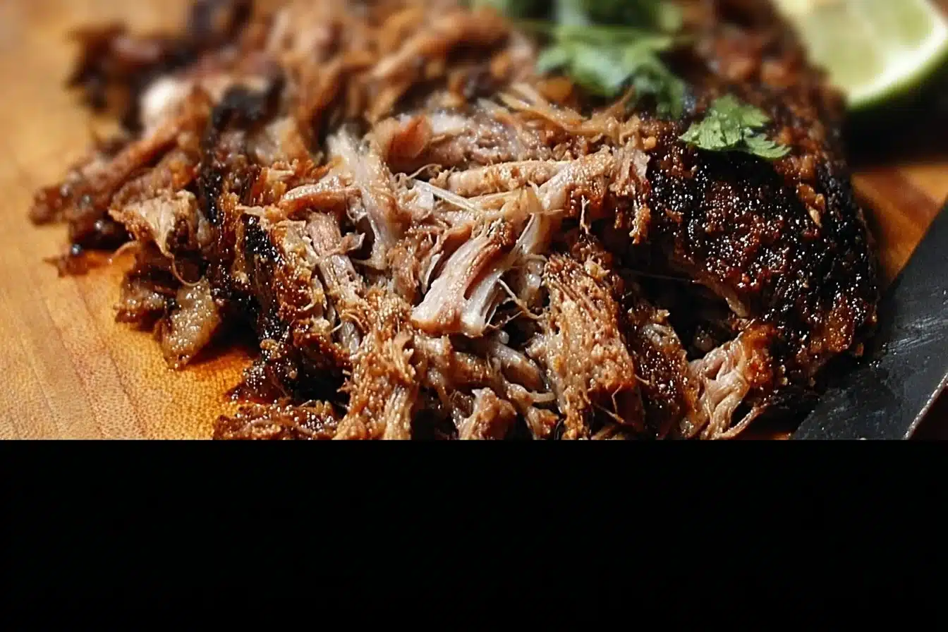 Slow Cooker Carnitas 3 Slow cooker carnitas dish with garnishes and tortillas