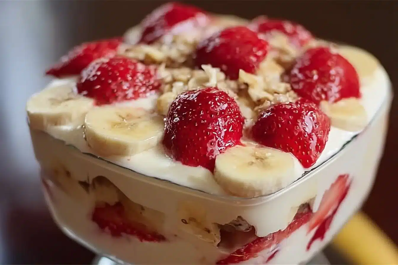 Strawberry Banana Pudding Dream – No-Bake Fruit Dessert 3 No-bake Strawberry Banana Pudding dessert with fresh strawberries and bananas
