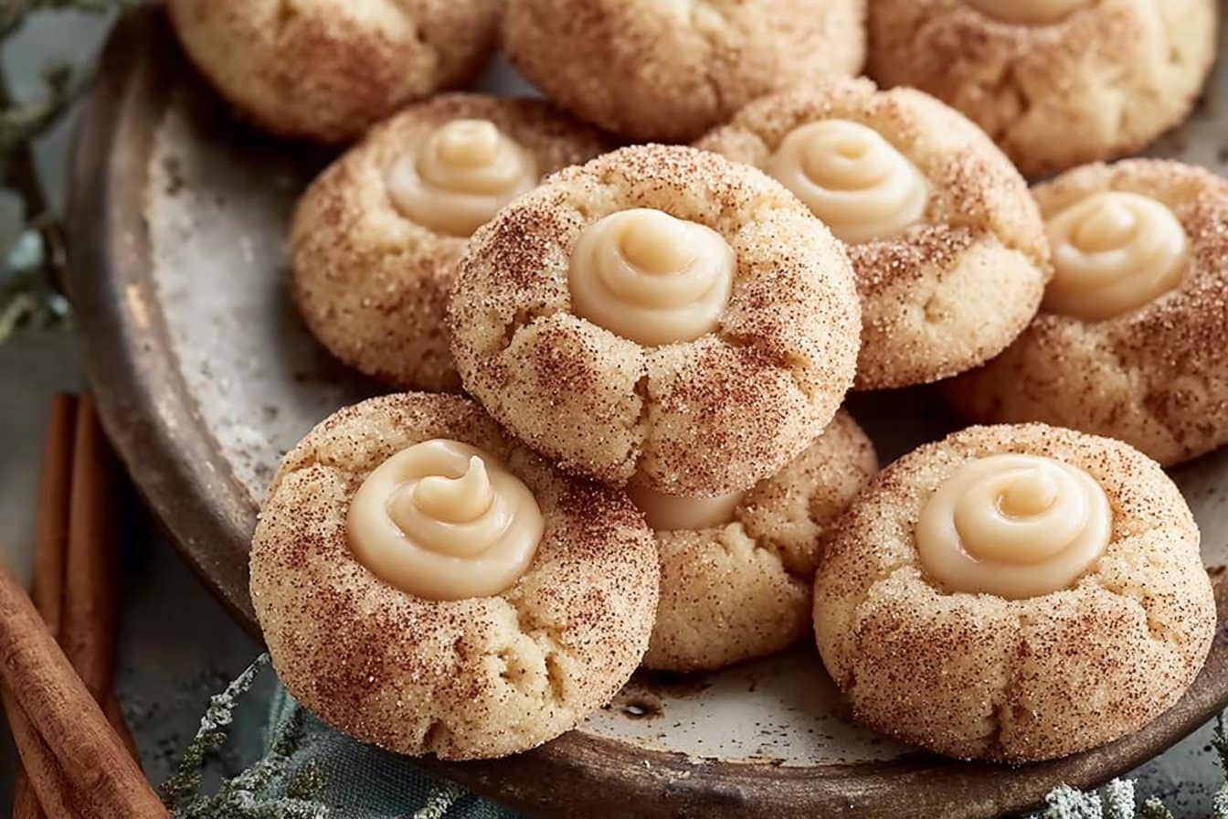Eggnog Snickerdoodle Thumbprint Christmas Cookies