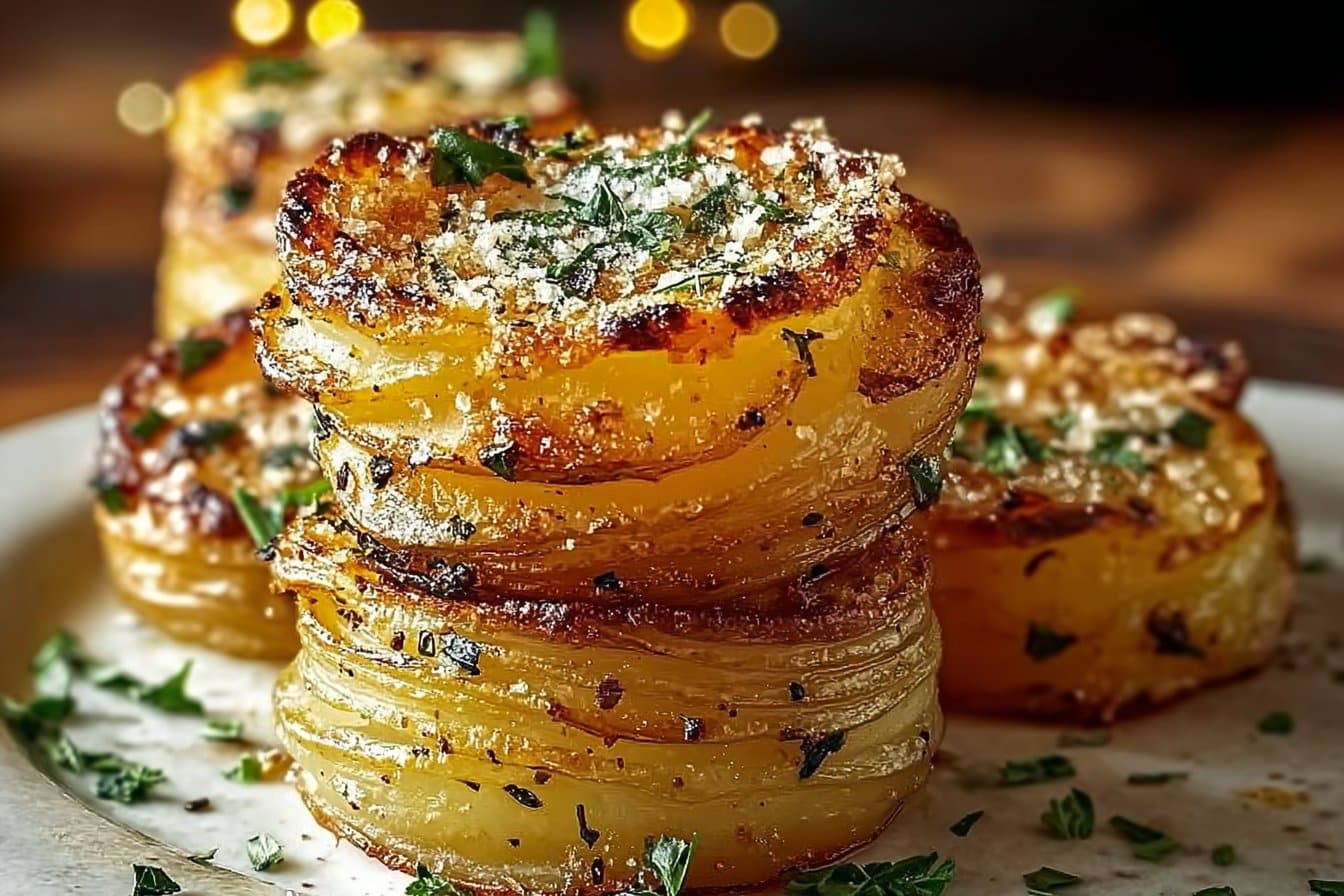 Roasted Garlic Parmesan Potato Stacks