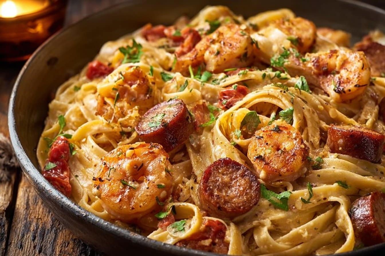 Easy Cajun Shrimp and Sausage Pasta