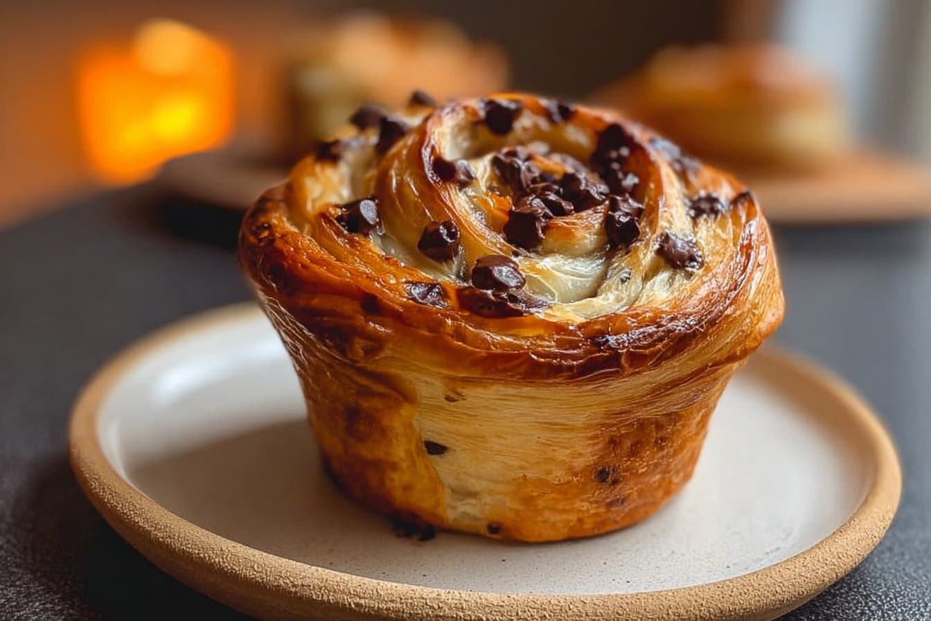Chocolate Chip Sourdough Cruffin with Vanilla Cream Filling
