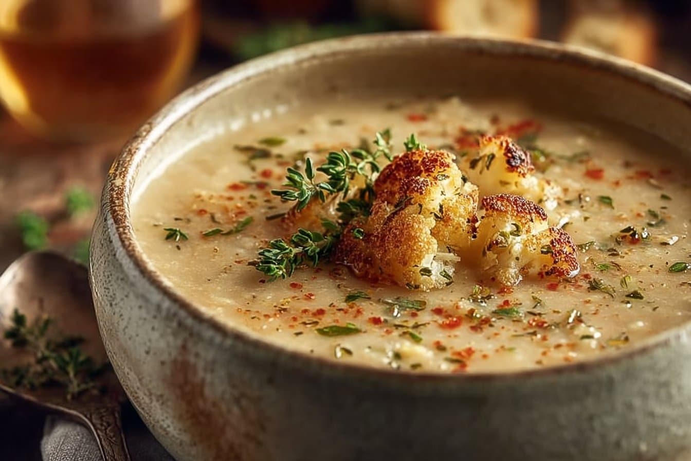 Easy Creamy Roasted Cauliflower White Bean Soup