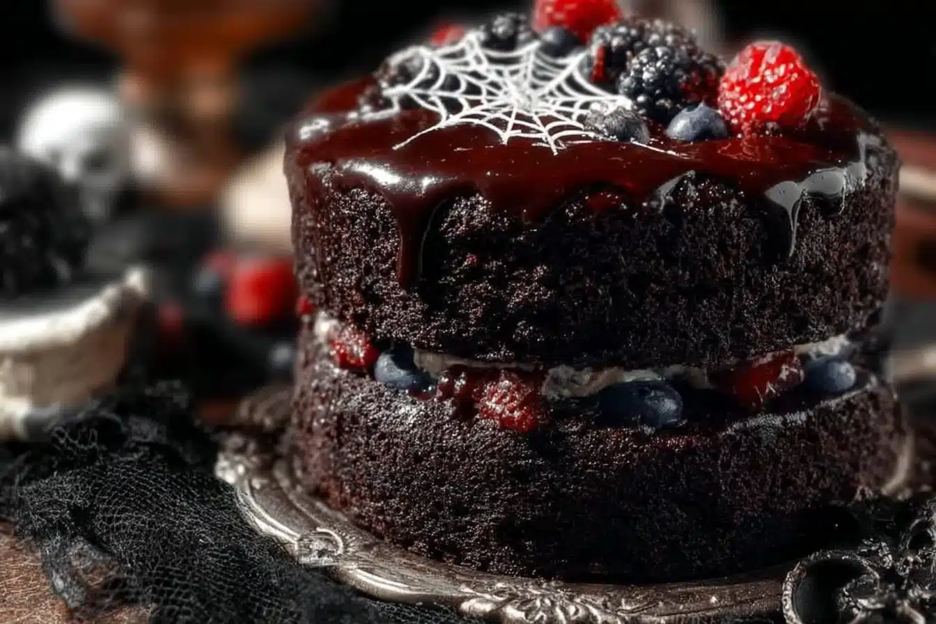 Black Velvet Halloween Cake 3 Delicious Black Velvet Halloween Cake decorated for spooky celebrations