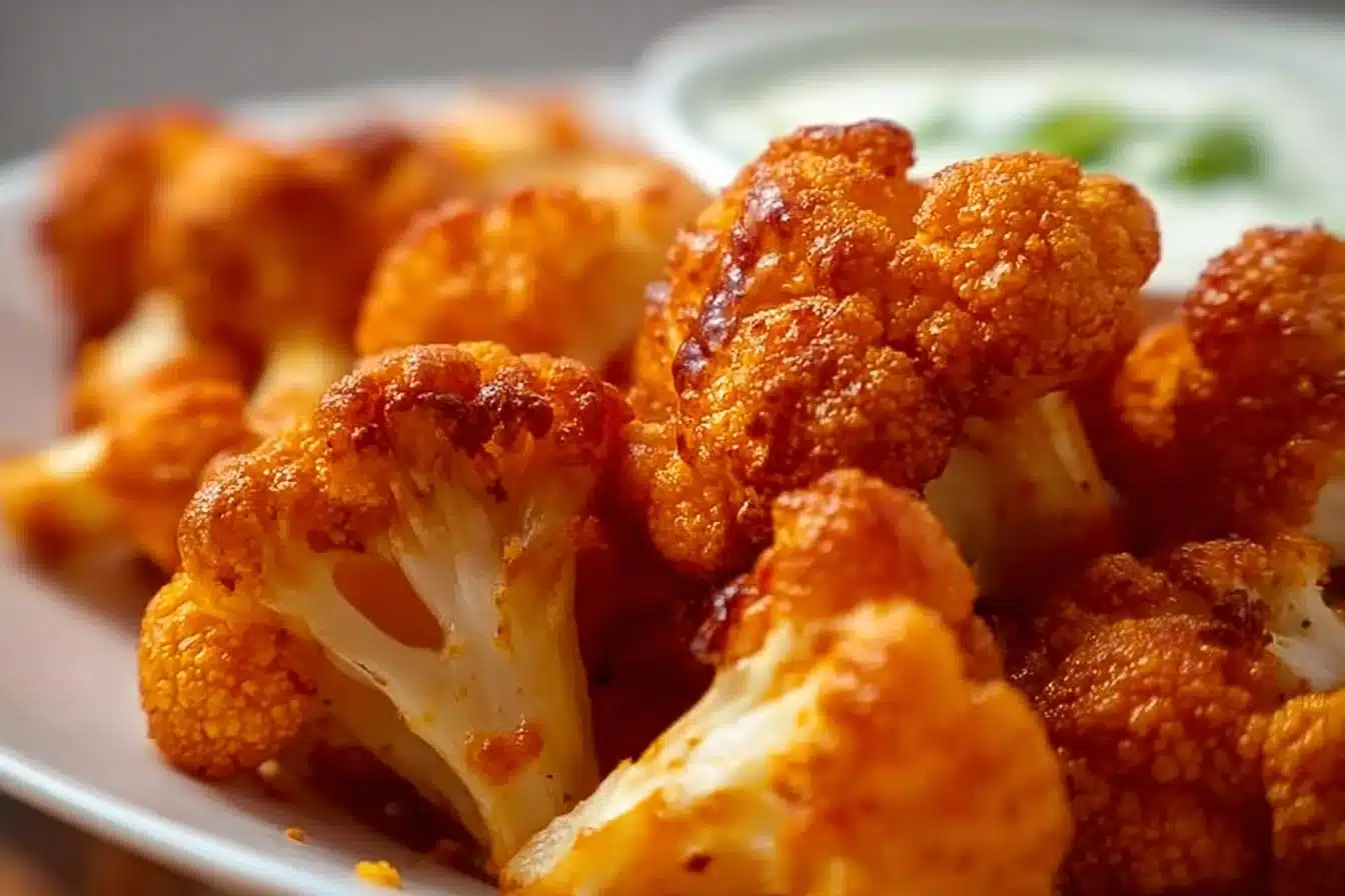 Spicy Buffalo cauliflower wings served with dipping sauce