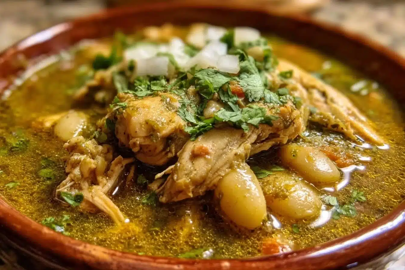 Chicken Chile Verde Stew 3 Bowl of Chicken Chile Verde Stew with fresh herbs and spices