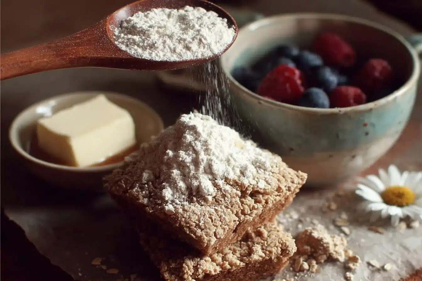 Assorted delicious oat flour desserts on a wooden table