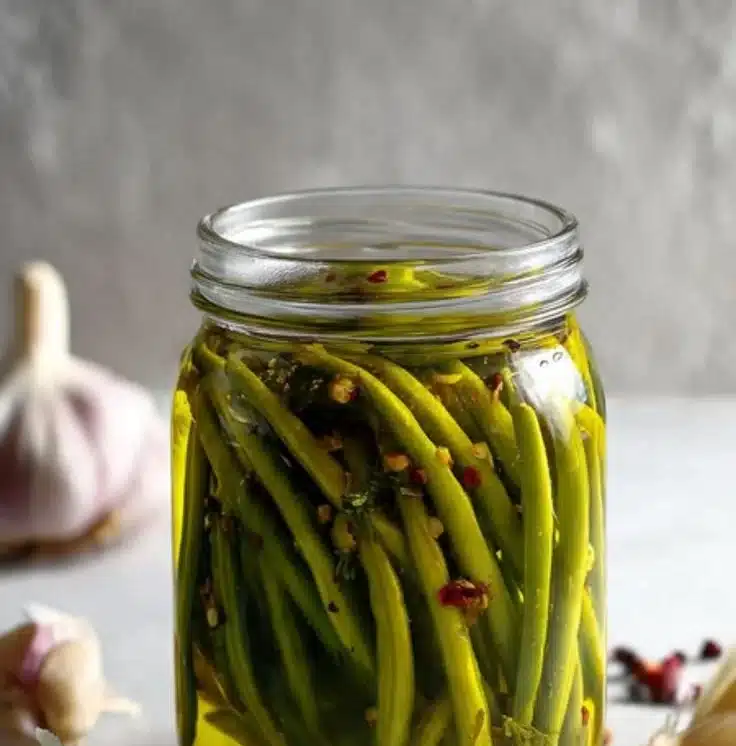 Delicious Pickled Green Beans 3 Jar of delicious pickled green beans with spices and garlic