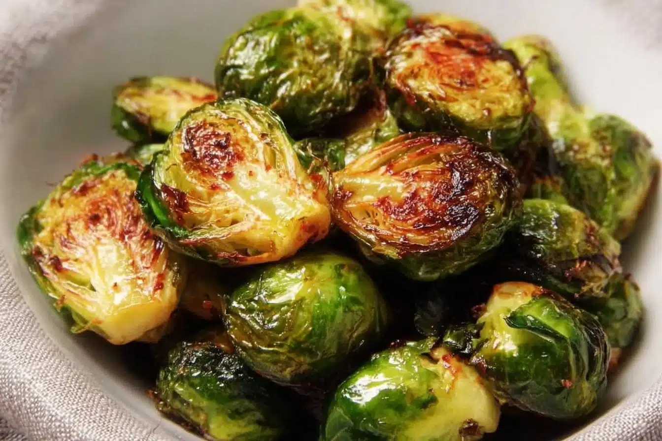 Delicious Roasted Brussels Sprouts 3 Bowl of delicious roasted Brussels sprouts garnished with herbs