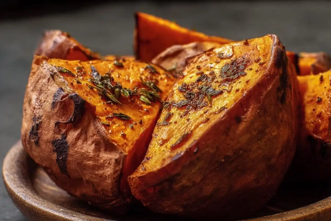 Delicious Roasted Sweet Potato 3 Delicious roasted sweet potato dish ready to serve.