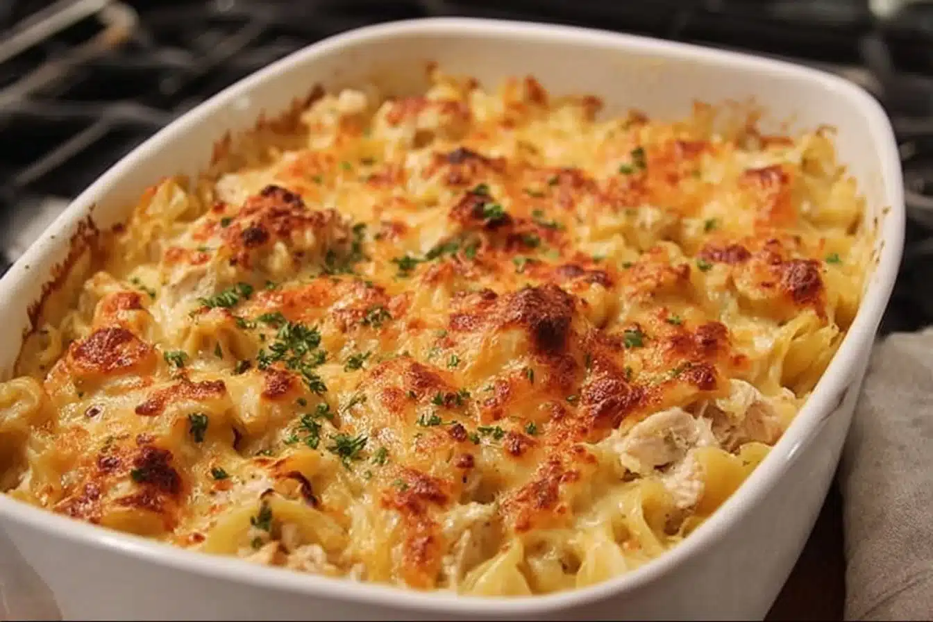 Delicious Tuna Casserole 3 Delicious homemade tuna casserole served in a baking dish