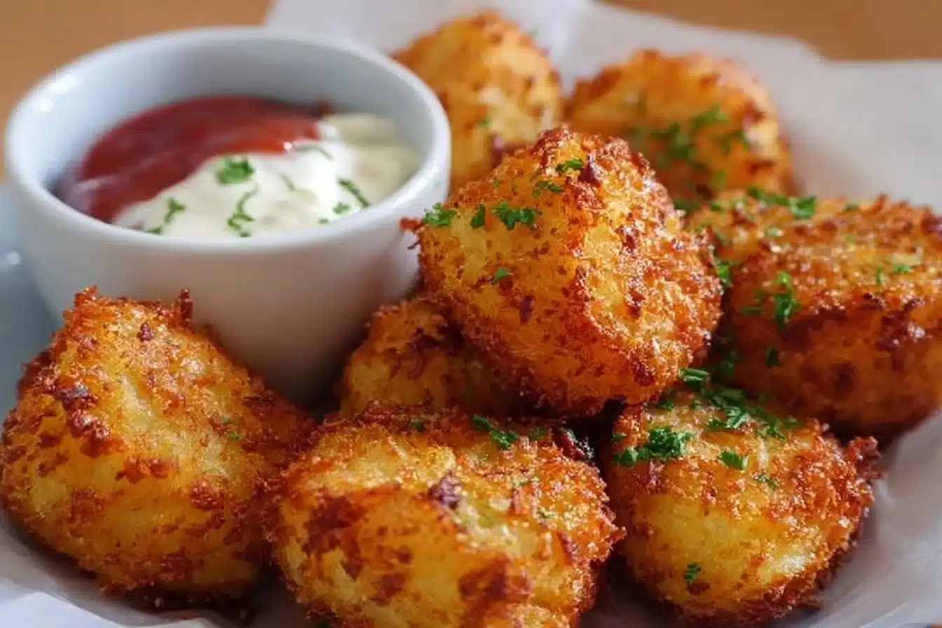 Delicious Vegetarian Cauliflower Nuggets 3 Delicious vegetarian cauliflower nuggets served with dipping sauce