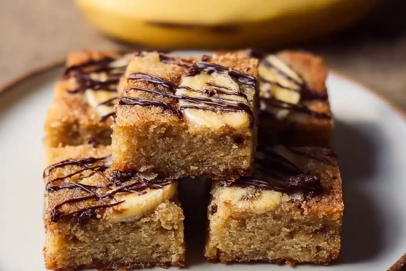Deliciously Easy Favorite Banana Blondies 3 Delicious banana blondies with a golden crust and soft texture