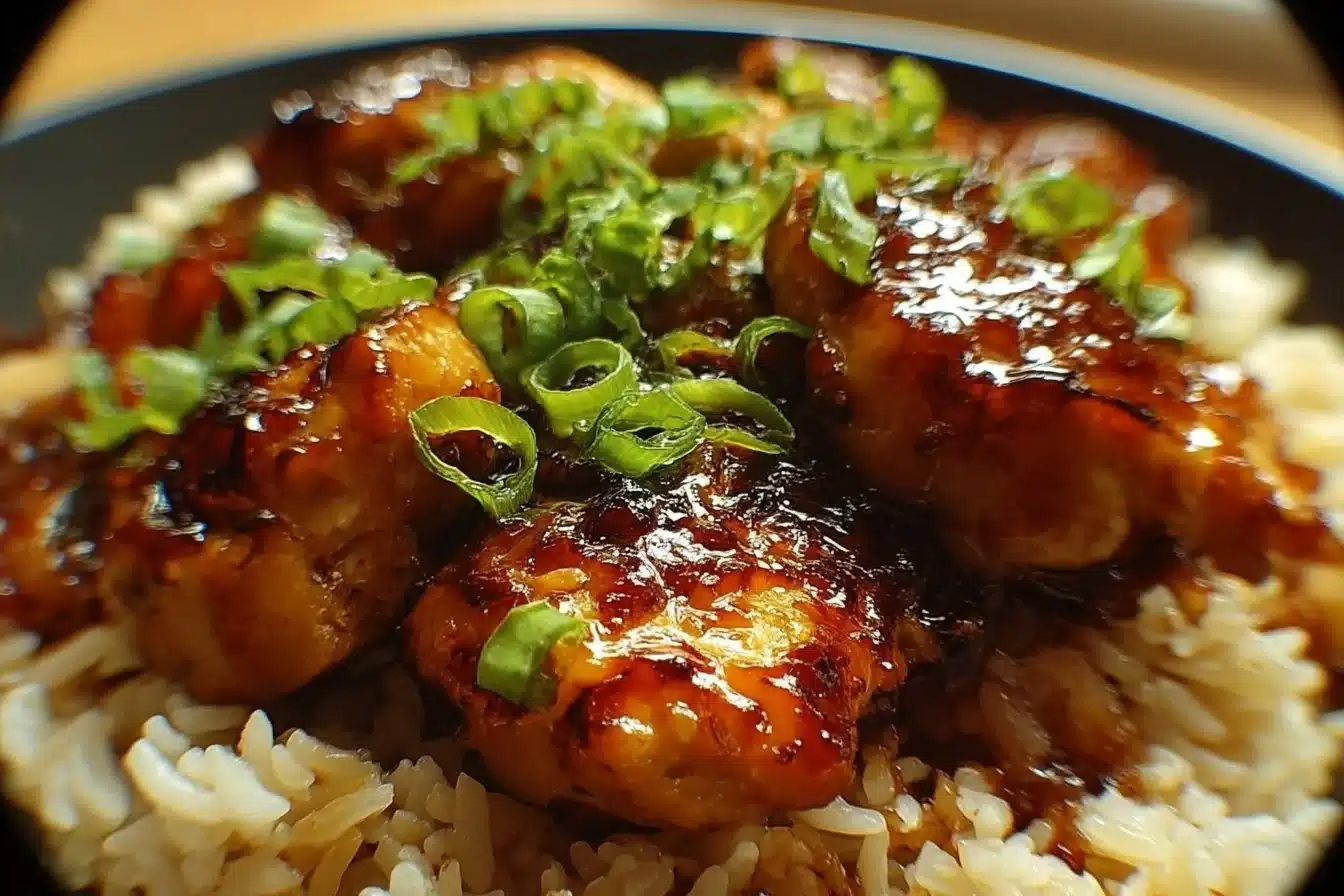 Honey BBQ Chicken Rice Dish 3 Delicious Honey BBQ Chicken Rice Dish served in a bowl