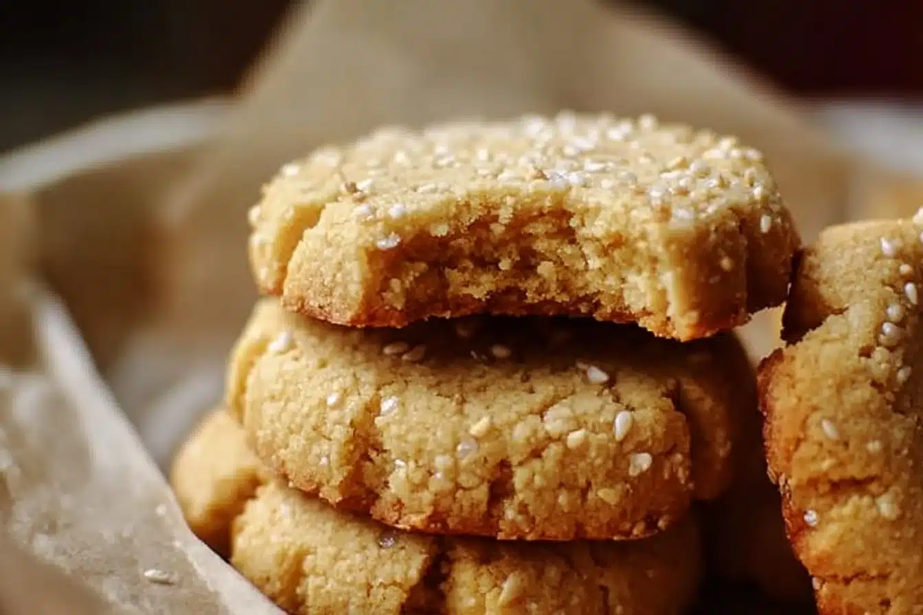Irresistible Gluten-Free Tahini Shortbread Cookies 3 Irresistible gluten-free tahini shortbread cookies on a plate