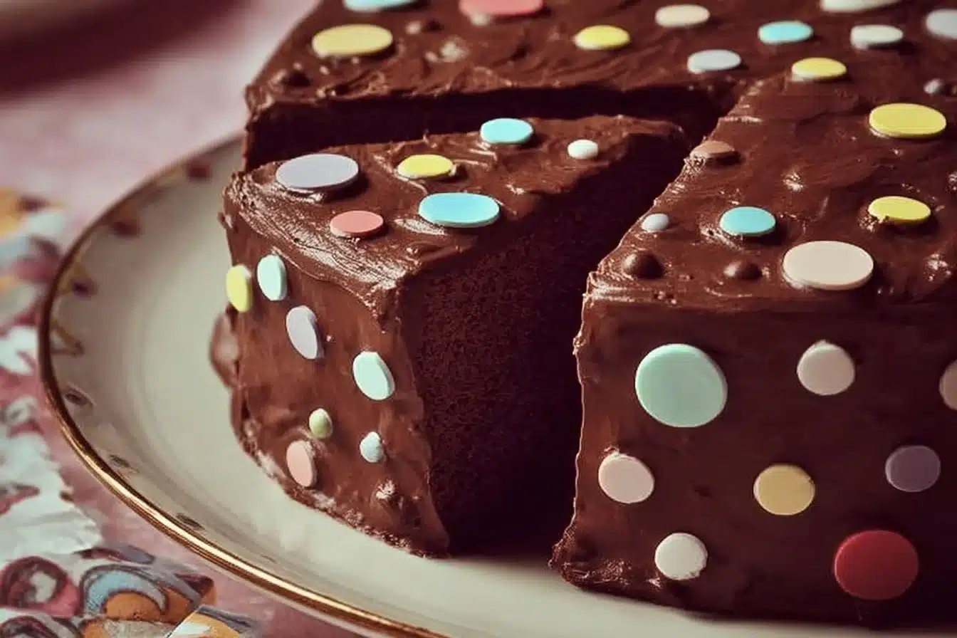 Irresistible Polka Dot Chocolate Party Cake beautifully decorated