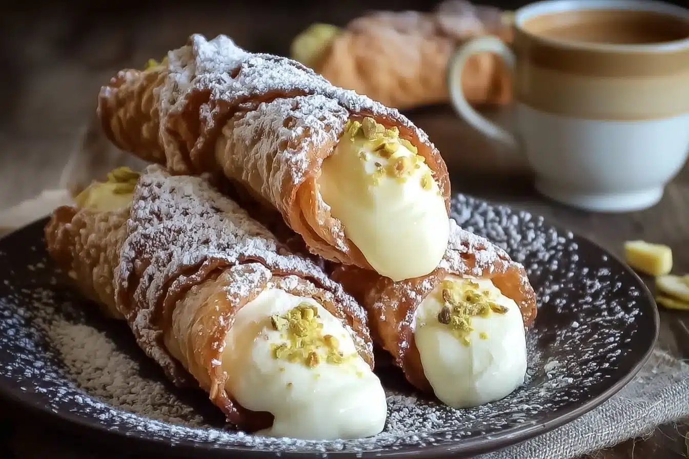 Italian cream-stuffed cannoncini pastry ready to serve.