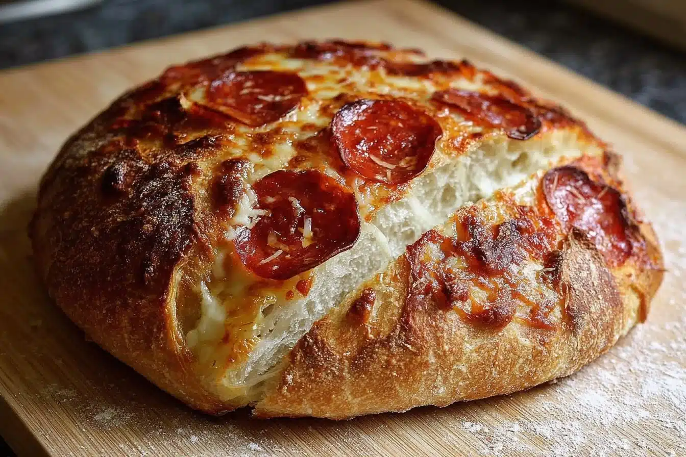 Pepperoni Pizza Sourdough Bread 3 Homemade Pepperoni Pizza Sourdough Bread fresh out of the oven.