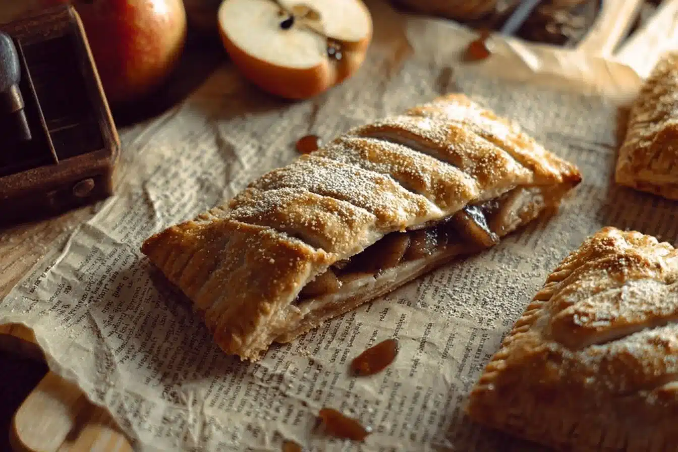 Sourdough Apple Turnover 3 Freshly baked sourdough apple turnover with a flaky crust and apple filling