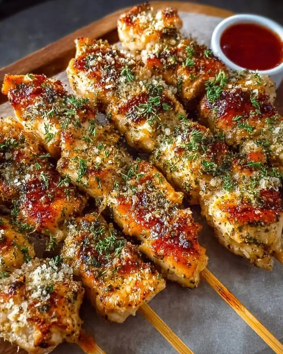 Easy and Delicious Ranch Garlic Parmesan Chicken Skewers 3 Delicious ranch garlic parmesan chicken skewers ready to be served