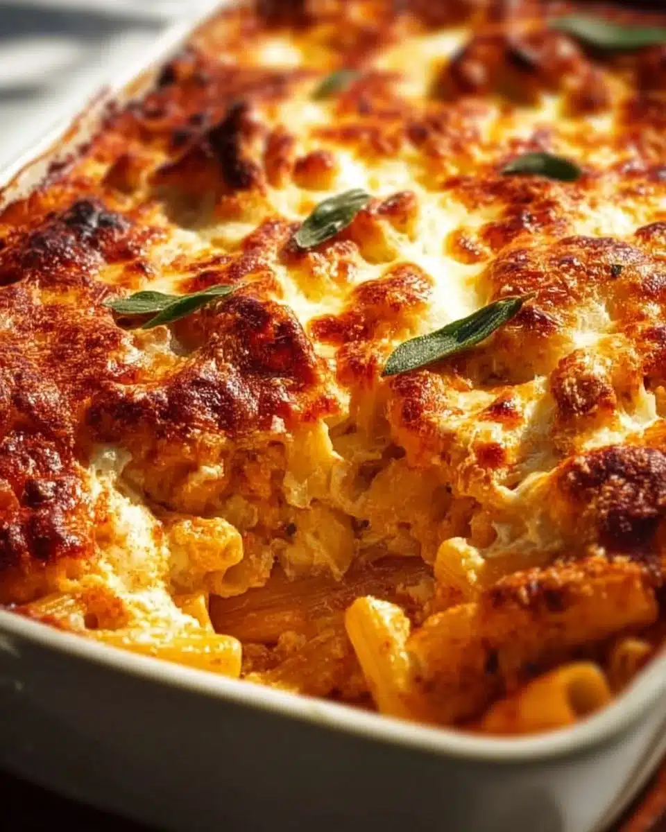 Easy Baked Rigatoni with Ricotta 3 Easy baked rigatoni dish with ricotta served in a baking dish