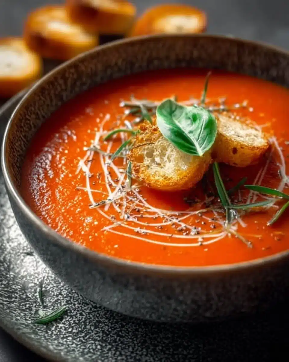 Easy Creamy Tomato Soup 3 Bowl of easy creamy tomato soup garnished with fresh basil